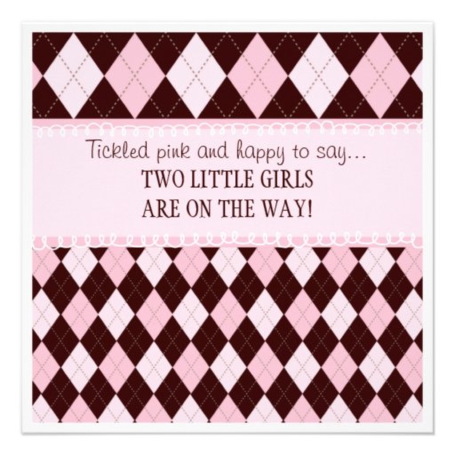 Pretty in Pink Argyle Twin Girl Baby Shower Invitations