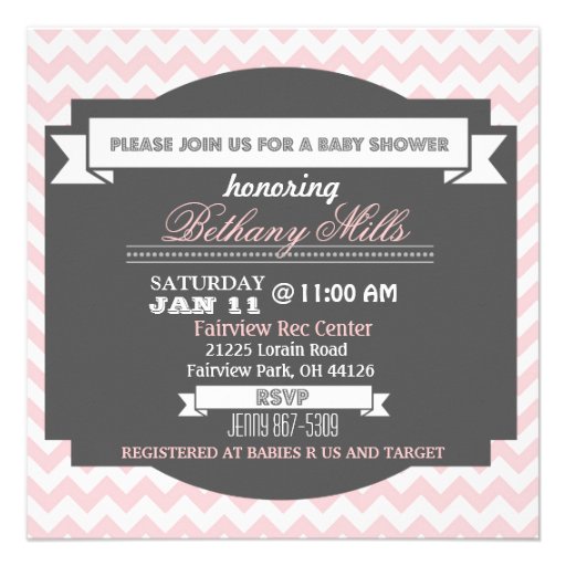 Pretty In Pink Chevron Baby Shower Invite