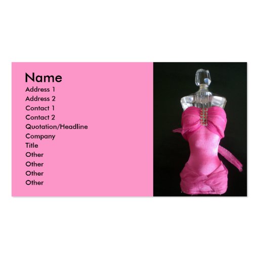 Pretty in pink dress perfume bottle business card (front side)