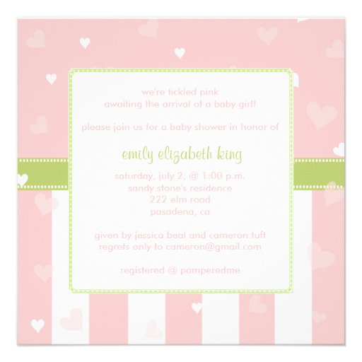 Pretty in Pink Little Hearts baby shower Personalized Invites