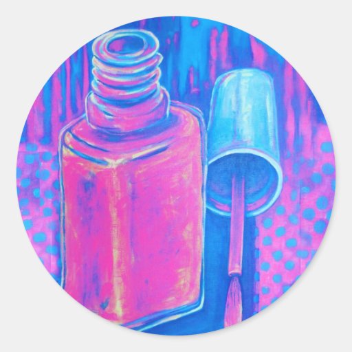 Pretty in Pink Nail Polish Round Stickers