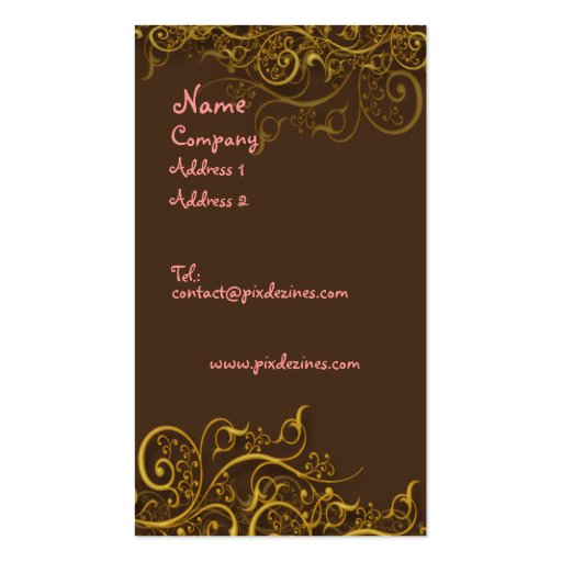 Pretty in Pink on chocolate w/ swirls profile card Business Card Templates (front side)