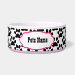 Pretty in Pink Paw Print Personalized Dog Bowl
