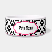 Pretty in Pink Paw Print Personalized Dog Bowl