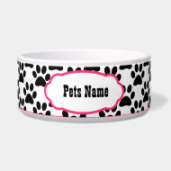 Pretty in Pink Paw Print Personalized Dog Bowl petbowl