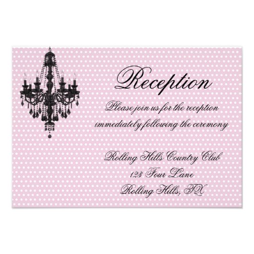 Pretty in Pink Polka Dots with Black Chandelier Re Personalized Invites
