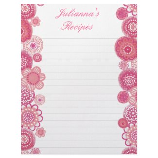 Pretty in Pink Recipe Binder Insert Letter Pages letterhead