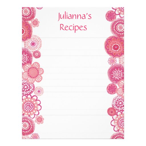 pretty in pink recipe binder insert letter pages pretty letterhead