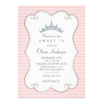 Pretty in Pink Sweet 16 Birthday Tiara Invitation