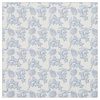 Pretty Indigo Blue Ethnic Floral Print Fabric