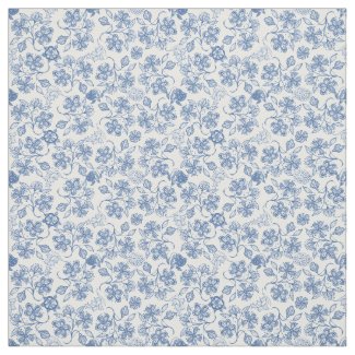 Pretty Indigo Blue Ethnic Floral Print Fabric