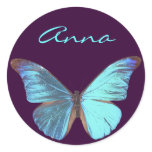 Pretty Iridescent Blue Butterfly Round Stickers