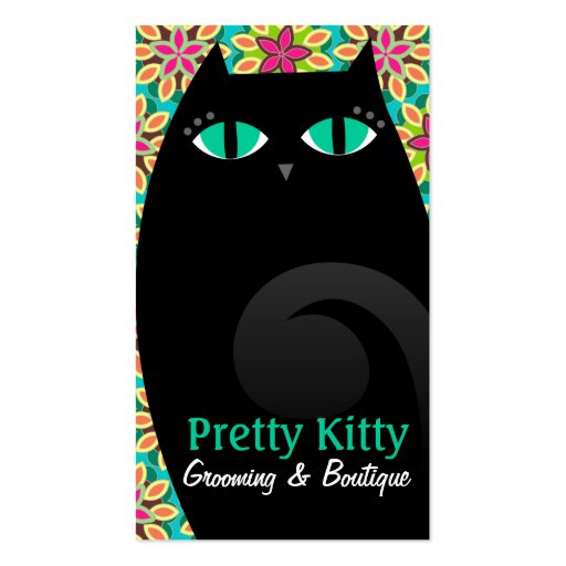 Pretty Kitty Black & Floral Business Card Template