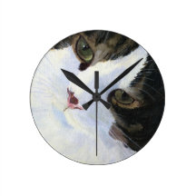 Pretty Kitty Round Wall Clocks