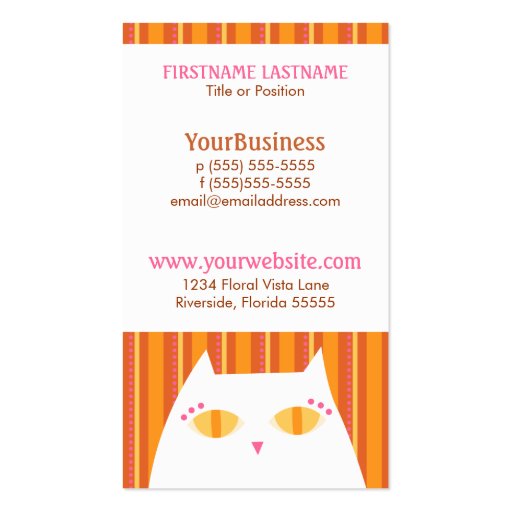 Pretty Kitty White & Orange Stripes Business Card (back side)