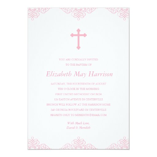 Pretty Lace | Pink Girls Baptism/Christening Custom Invites (front side)