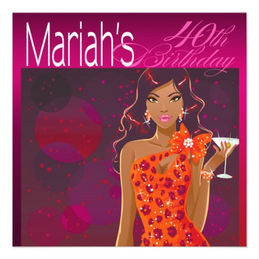 Pretty Lady Birthday Cocktail fuschia/orange Personalized Announcements