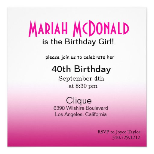 Pretty Lady Birthday Cocktail fuschia/orange Personalized Announcements