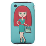 Pretty Lady with handbag on blue background Tough iPhone 3 Covers