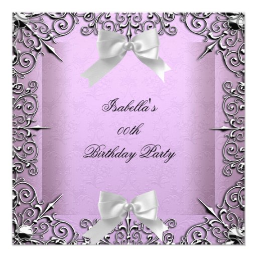 Pretty Lavender Lilac Silver White Birthday Party Custom Invitations