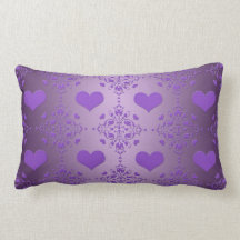 Pretty Lavender Purple Hearts Damask Pillow