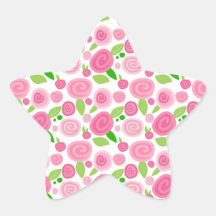 Pretty Light Pink and Hot Pink Rose Pattern Star Sticker