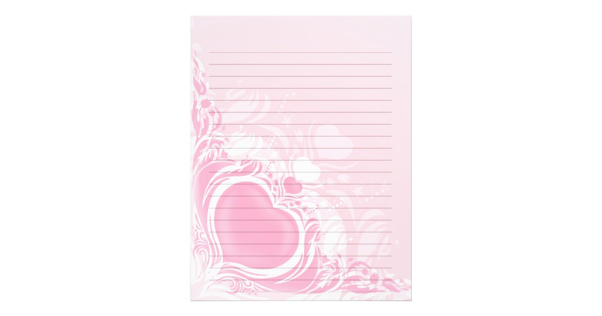 pretty light pink heart swirl wedding lined paper pretty letterhead