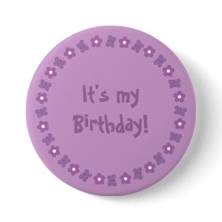 Pretty lilac flowers & butterflies Birthday button button