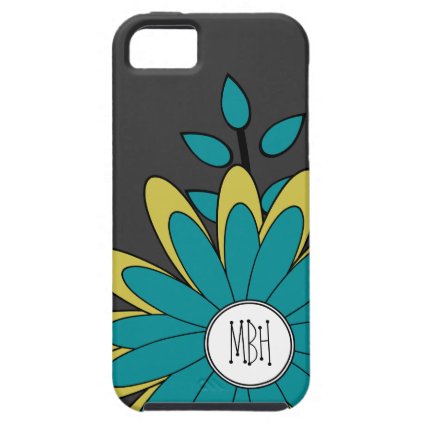 Pretty Lime Teal Mod Retro Flower with Initials iPhone 5 Case