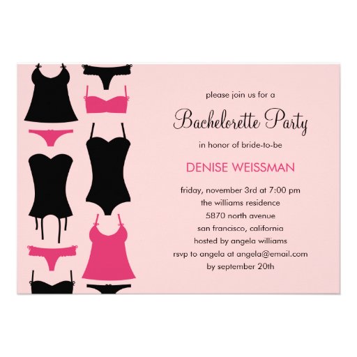 Pretty Lingerie Bachelorette Party Invitations (front side)