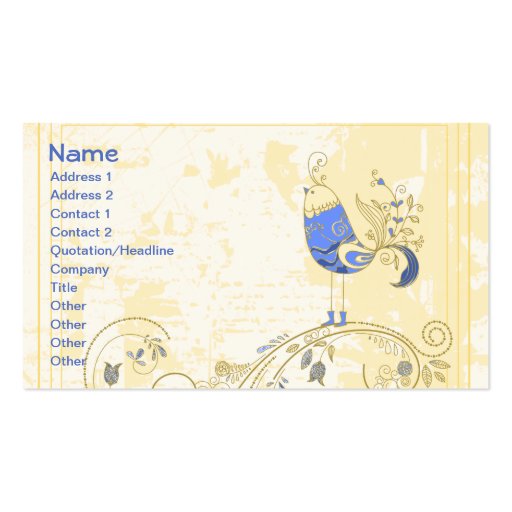 Pretty Little Blue Bird With Flowers Business Card (front side)