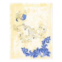 Pretty Little Blue Bird With Flowers Postcard