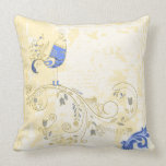 Pretty Little Blue Bird With Flowers Throw Pillows