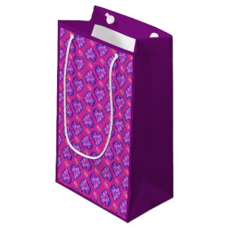 Pretty Magenta Hearts and Flowers Small Gift Bag