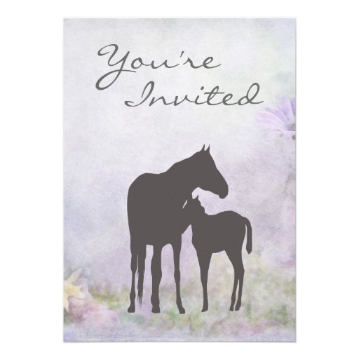 Pretty Mare and Foal Silhouette Baby Shower Invite