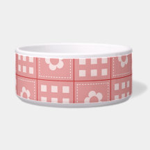 Pretty Mauve Flower Patchwork Quilt Pattern Dog Food Bowl