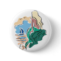 pretty mermaid sitting on rock buttons