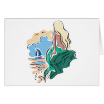 pretty mermaid sitting on rock card