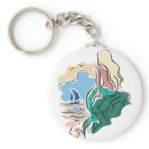 pretty mermaid sitting on rock key chain