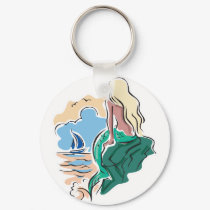 pretty mermaid sitting on rock keychains