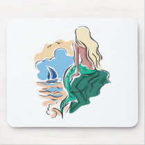 pretty mermaid sitting on rock mouse mats