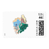 pretty mermaid sitting on rock stamps