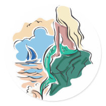 pretty mermaid sitting on rock stickers