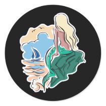pretty mermaid sitting on rock stickers