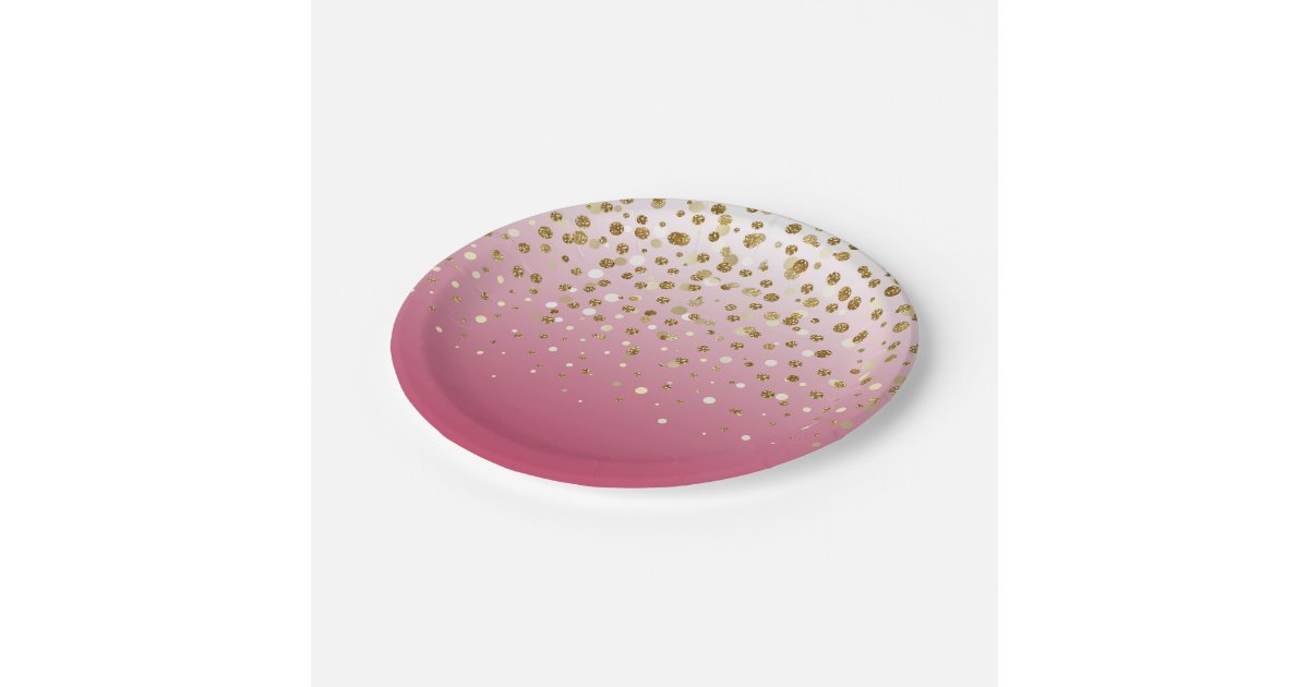 Pretty modern girly faux gold glitter confetti paper plate Zazzle