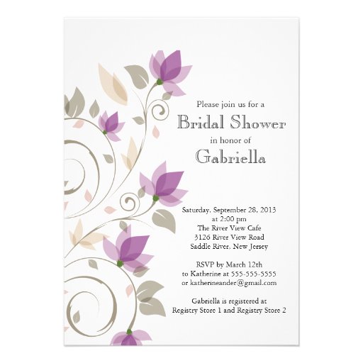 Pretty Modern Purple Floral Vine Bridal Shower Personalized Announcements