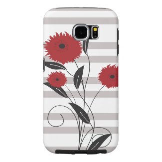 Pretty Modern Red Black and Gray Floral Samsung Galaxy S6 Cases