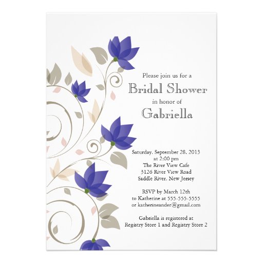 Pretty Modern Violet Floral Vine Bridal Shower Personalized Announcements