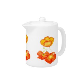Pretty Orange Poppies Tea Pot