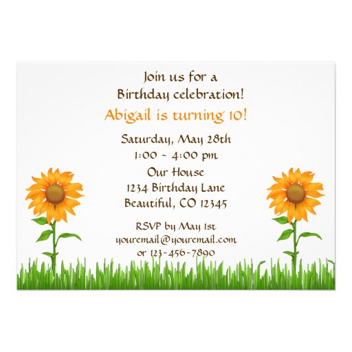 Pretty Orange Sunflower Birthday Party Invitation